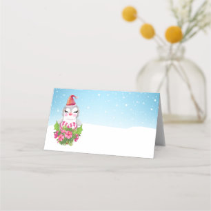 Cute God Jul Penguin i Santa Hat Placeringskort