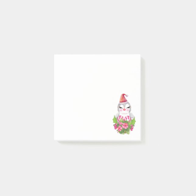 Cute God Jul Penguin i Santa Hat Post-it Block (Framsida)