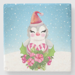 Cute God Jul Penguin i Santa Hat Stenunderlägg