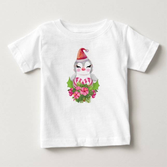Cute God Jul Penguin i Santa Hat T Shirt (Framsida)