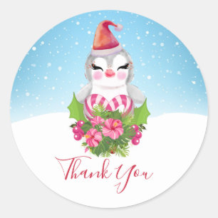 Cute God Jul Penguin i Santa Hat-Tacken Runt Klistermärke