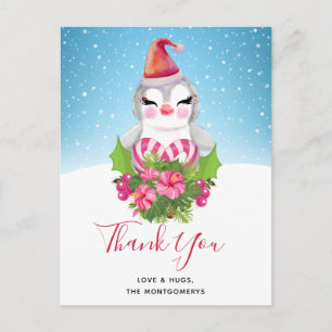 Cute God Jul Penguin i Santa Hat-Tacken Vykort