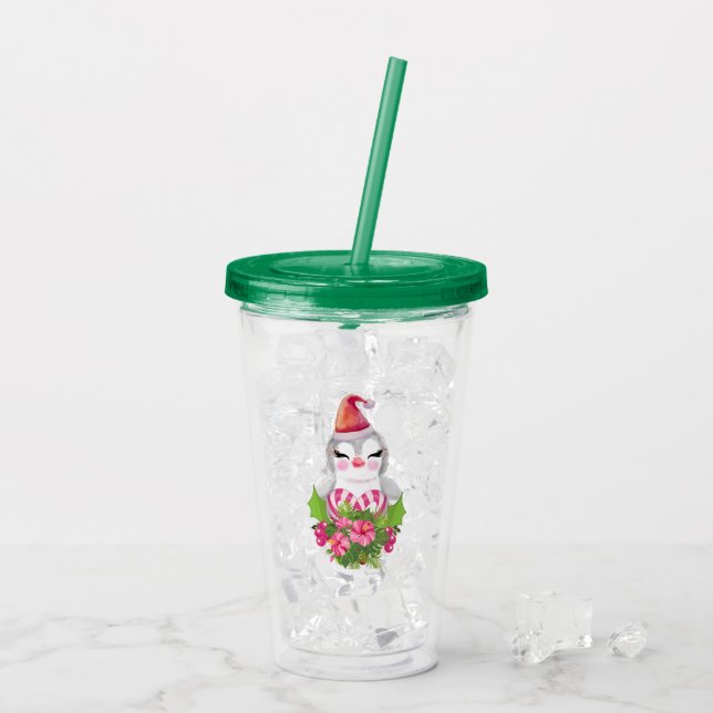 Cute God Jul Penguin i Santa Hat Take Away Mugg (Baksida Ice)
