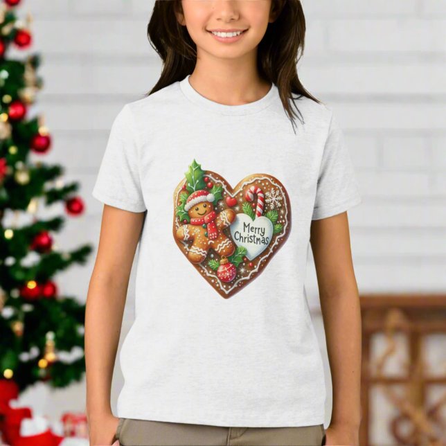 Cute God jul Pepparkaksgubbe Heart T Shirt (Skapare uppladdad)