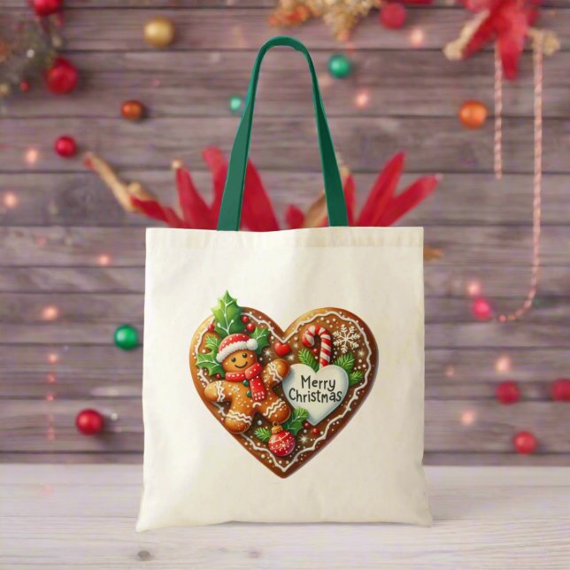 Cute God jul Pepparkaksgubbe Heart Tygkasse (Skapare uppladdad)