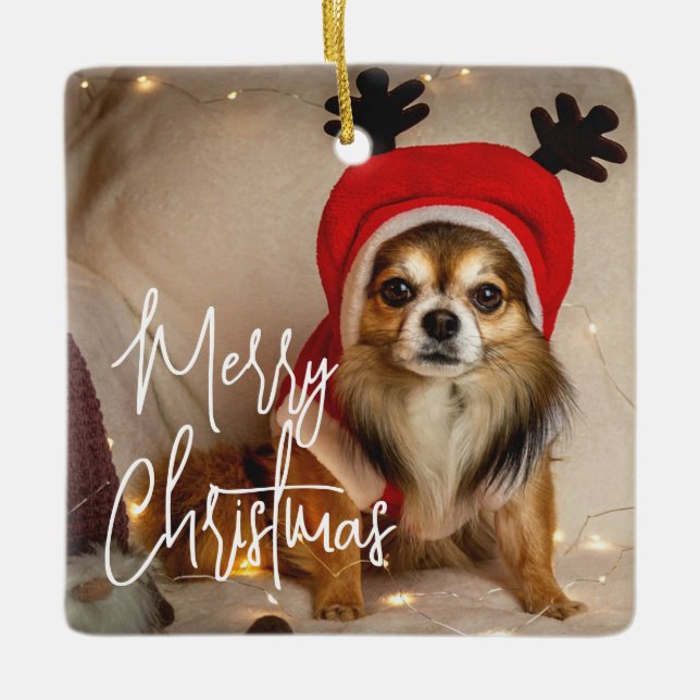 Cute God jul Pet Photo Julgransprydnad Keramik (Framsida)