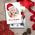 Cute God jul Photo Santa Hat Julkort<br><div class="desc">Fira säsongen med våra fotokort från God jul med söt typografi och ett enkelt helgdag-vibe från familjen! Designat med ett minimalistiskt tryck och roligt vismiskt inslag, visar dessa kort en festlig rödpalett, Jultomten hattar och lekfulla nordpolteman. De här unika korten är en perfekt för att sprida glädje på ett modernt...</div>