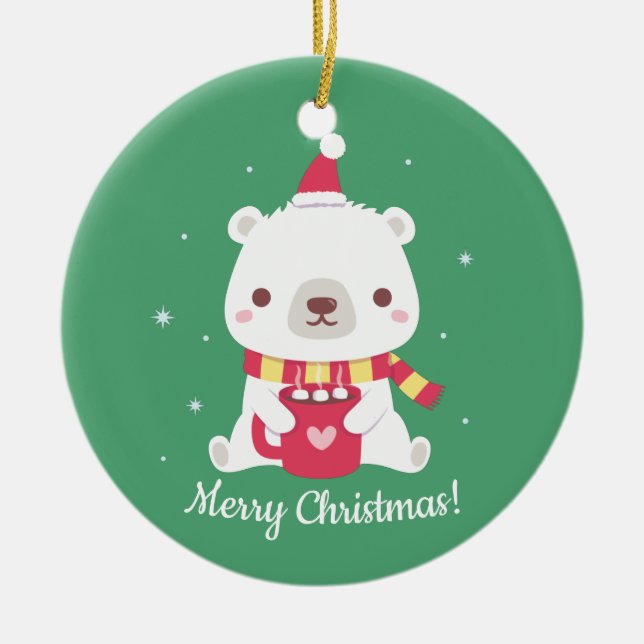 Cute God jul Polar Bear Julgransprydnad Keramik (Framsidan)
