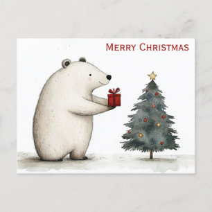 Cute God jul Polar Bear Whimsical Vykort