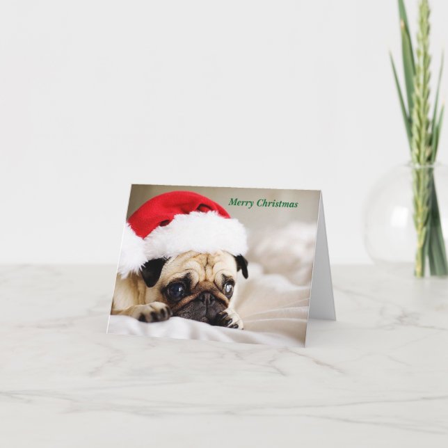 Cute God jul Pug Puppy Helgkort (Framsida)