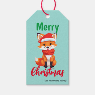 Cute god jul Red Fox Santa Scarf helgdag Presentetikett