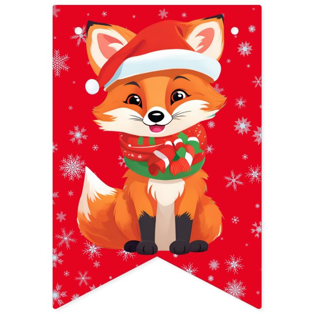 Cute god jul Red Fox Santa Scarf helgdag Vimplar (Sjätte flaggan)