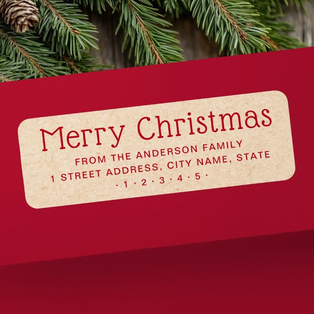 Cute God jul red Kraft ser returadress ut Etikett (Cute Merry Christmas red Kraft look return address Label)