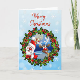 Cute God jul Reindeer och Jultomten Kort