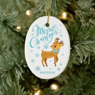 Cute God jul Reindeer Personlig Namn Julgransprydnad Keramik