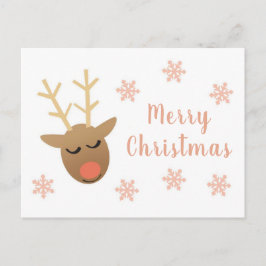 Cute God jul Reindeer Rosa Guld Vykort