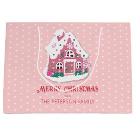 Cute God jul Rosa Snowy Gingerbröd House