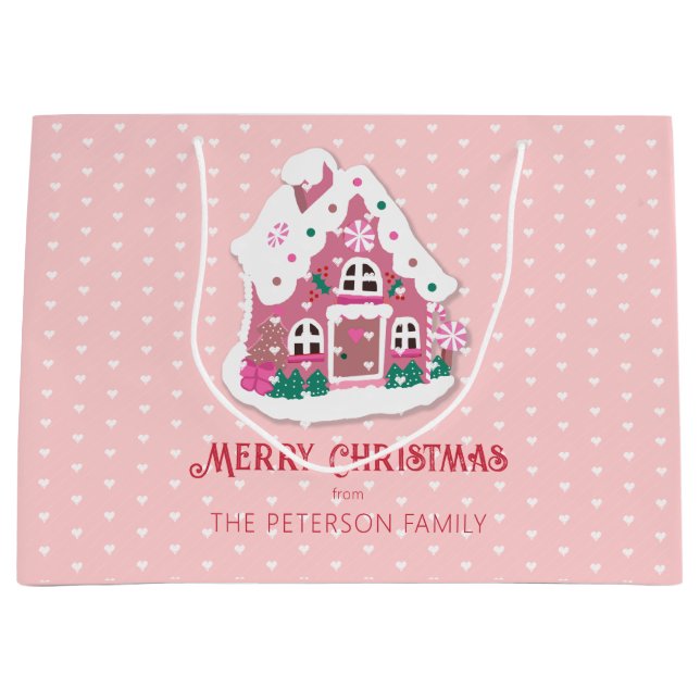Cute God jul Rosa Snowy Gingerbröd House (Framsidan)