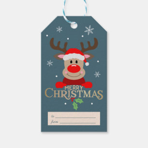 Cute God jul Rudolph Reindeer Presentetikett