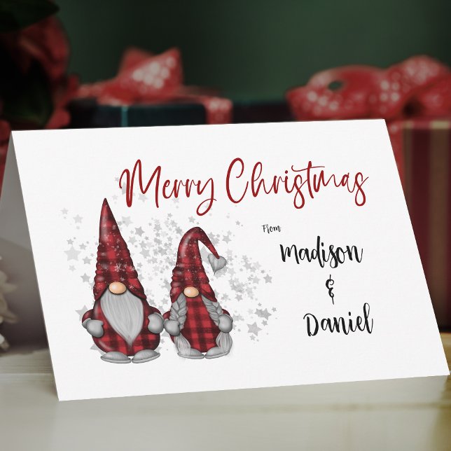 Cute God jul Rustic Gnome Red Play Stars Helgkort (Skapare uppladdad)