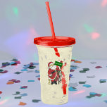 Cute God jul Santa Animals Little Träd Take Away Mugg<br><div class="desc">Den här akryldrycken med halm och lock har en söt Jultomten i snö omgiven av små skogsdjur och fåglar av ett litet dekorerat träd som håller en grönt God jul-skylt på framsidan och baksidan.</div>