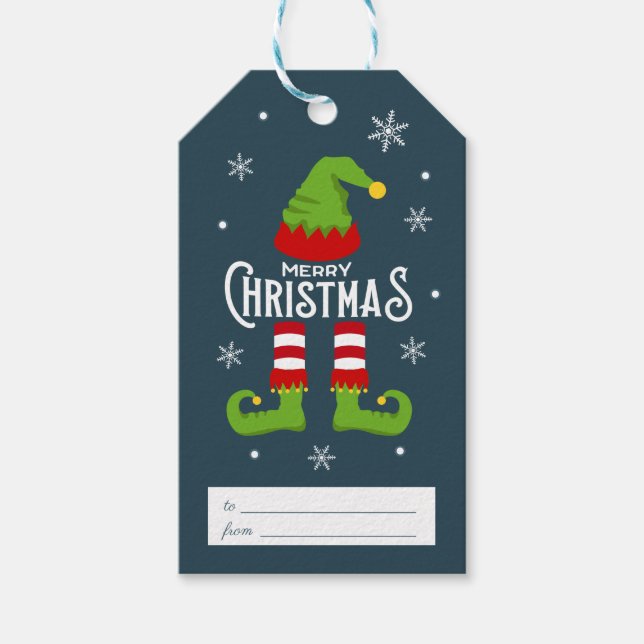 Cute God jul Santa's Elf Presentetikett (Framsidan)