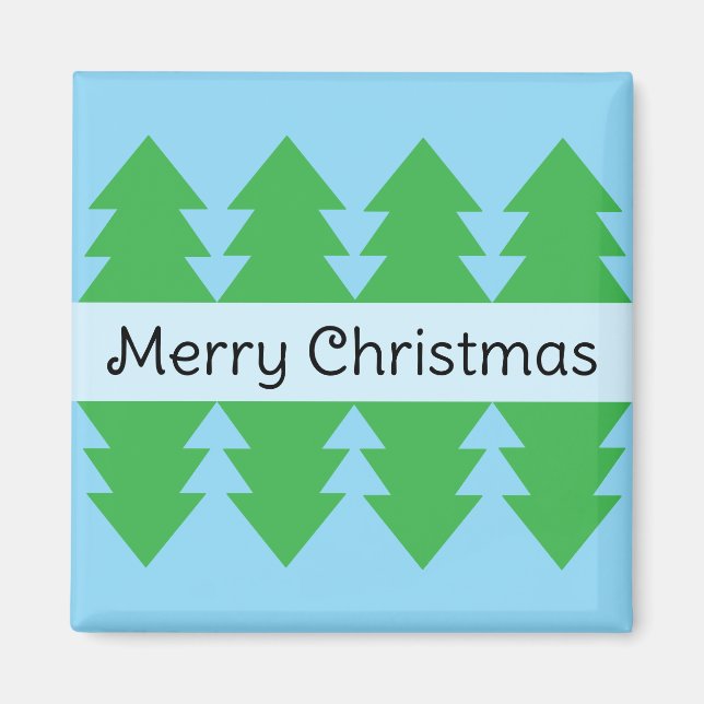 Cute God jul Simple Träd Design Blue Magnet (Framsidan)