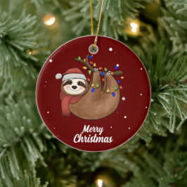 Cute God jul Sloth Ceramic Ornament