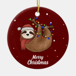 Cute God jul Sloth Ceramic Ornament