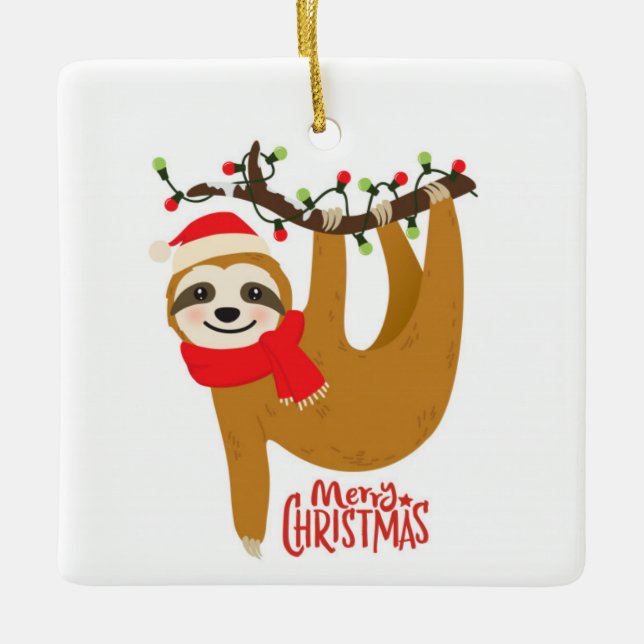 Cute God jul Sloth Julgransprydnad Keramik (Framsida)