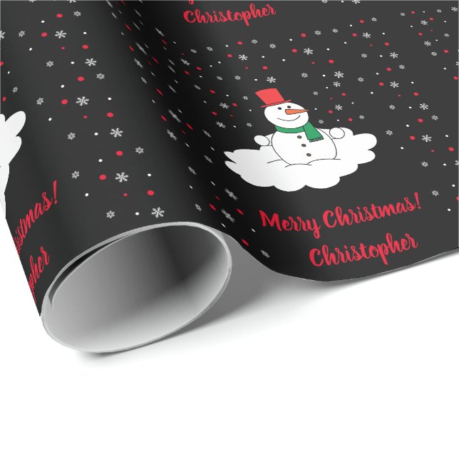 Cute God jul Snö Snögubbe Snöflingor Black Presentpapper (Rullad Hörn)
