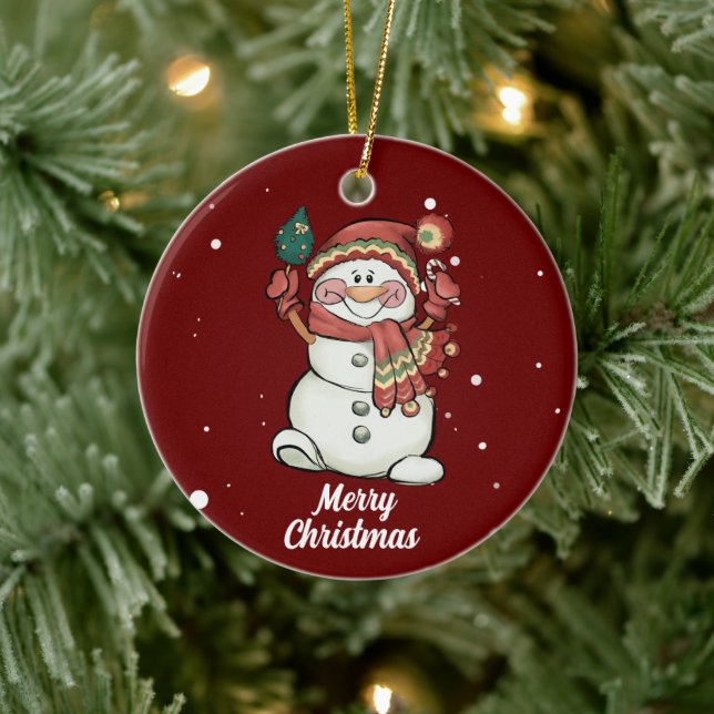 Cute God jul Snögubbe keramiskt ornament (Träd)