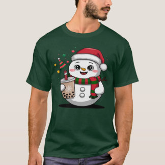 Cute God Jul Snögubbe med Boba Tea - Uppmärkligt T Shirt