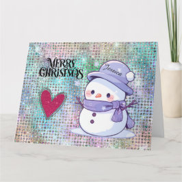 Cute God jul Snögubbe Pastel Glitter Kort