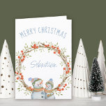 Cute God jul Snögubbe Winter Berry Wandan Helgdag Helgkort<br><div class="desc">Personlig julkort med vinterbergsutandning och söt snögubbe. Mallen är inställd så att du kan lägga till ett namn längst fram på kortet och du kan även redigera meddelandet inuti. På framsidan står bara "God jul [namn]",  och formgivningen dekoreras med en rustik vall med vinterbär och två lycklig litle snögubbar.</div>