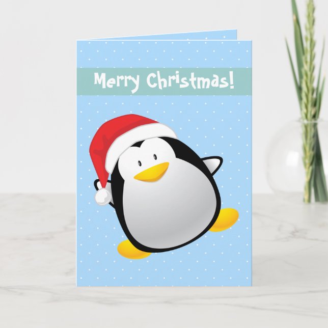 Cute God jul Tecknad Santa Penguin Helgkort (Framsida)
