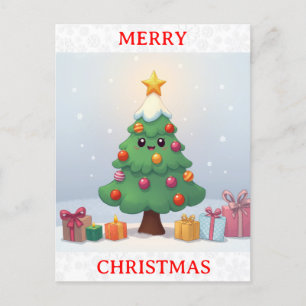 Cute God jul Tecknad Träd Vykort