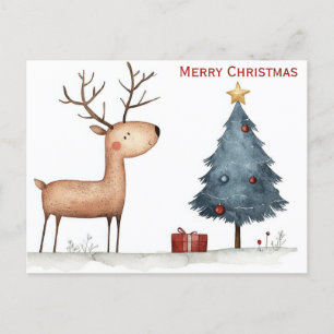 Cute God jul Träd Reindeer Whimsical Vykort
