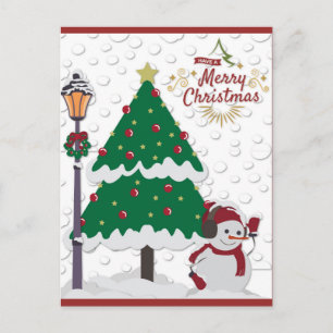 Cute God jul Träd Snögubbe Vykort