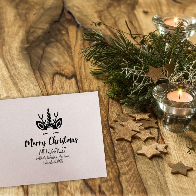 Cute God jul Unicorn Returadress Stämpel (Skapare uppladdad)