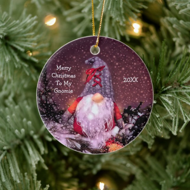 Cute God jul Whimsical Gnome Helgdag Träd Julgransprydnad Keramik (Träd)