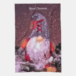 Cute God jul Whimsical Gnome Helgdag Träd Kökshandduk