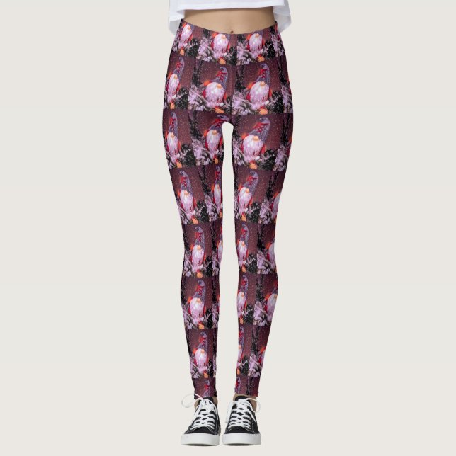 Cute God jul Whimsical Gnome Helgdag Träd Leggings (Framsida)
