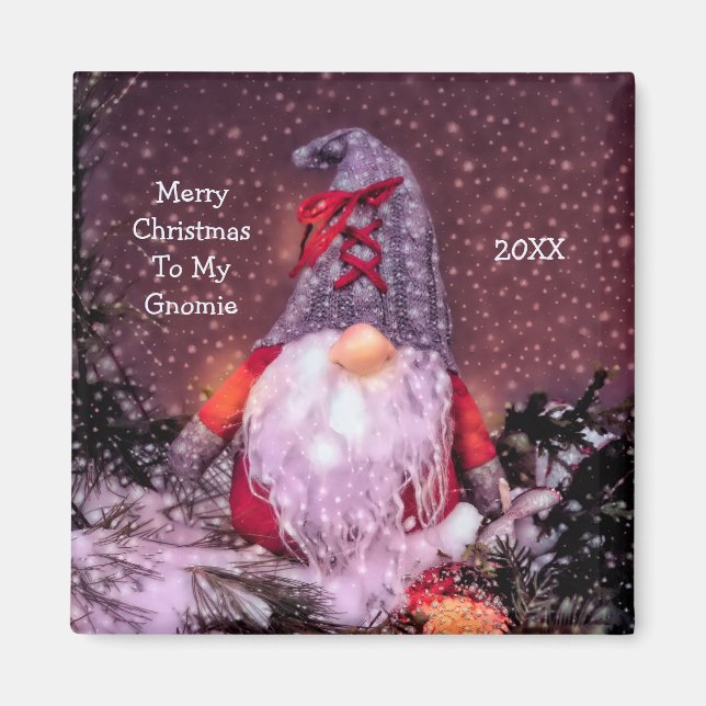 Cute God jul Whimsical Gnome Helgdag Träd Magnet (Framsidan)