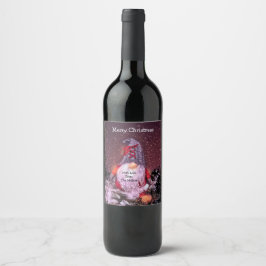 Cute God jul Whimsical Gnome Helgdag Träd Vinflaska Etikett