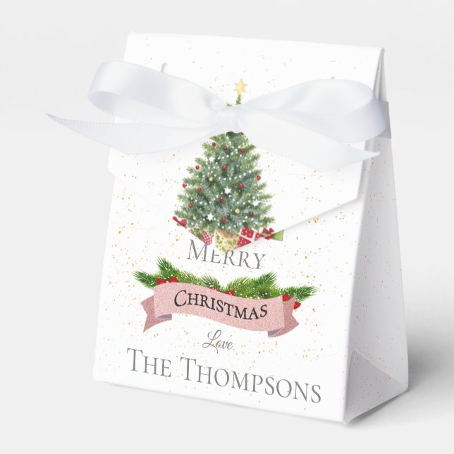 Cute God jul White Faux Rosa Glitter Presentaskar (Framsidan Sidan)