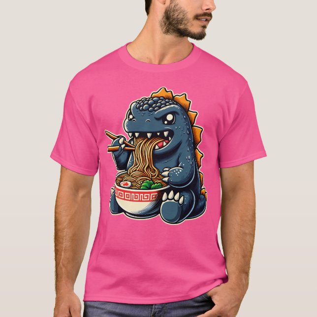 Cute Godzilla Eating Ramen T Shirt (Framsida)