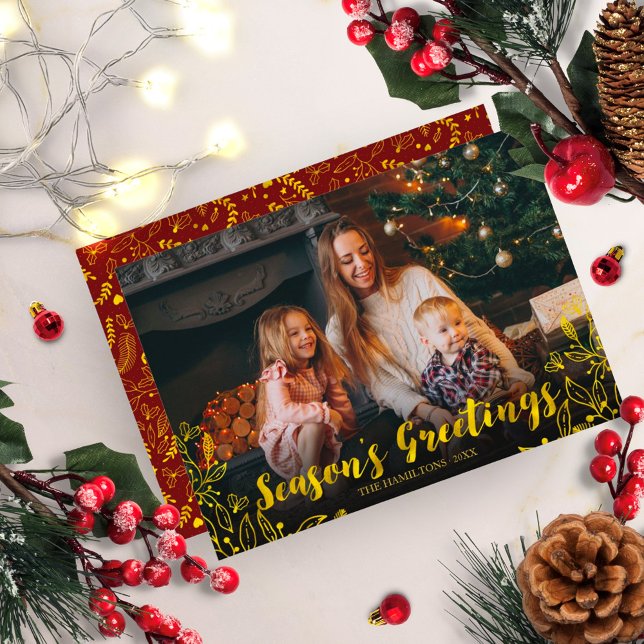 Cute Gold Foil Winter Foliage Photo Jul Inbjudningar (Skapare uppladdad)