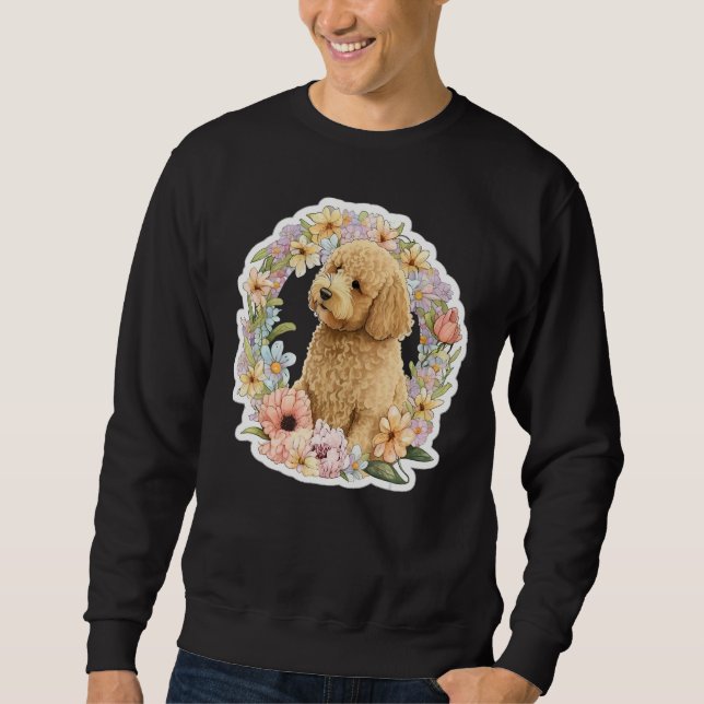 Cute Golden Doodle Flower summer Floral Goldendood Lång Ärmad Tröja (Framsida)