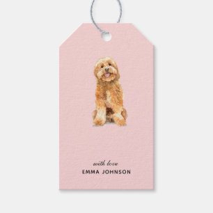 Cute Golden Doodle på rosa Gift Märkres Presentetikett